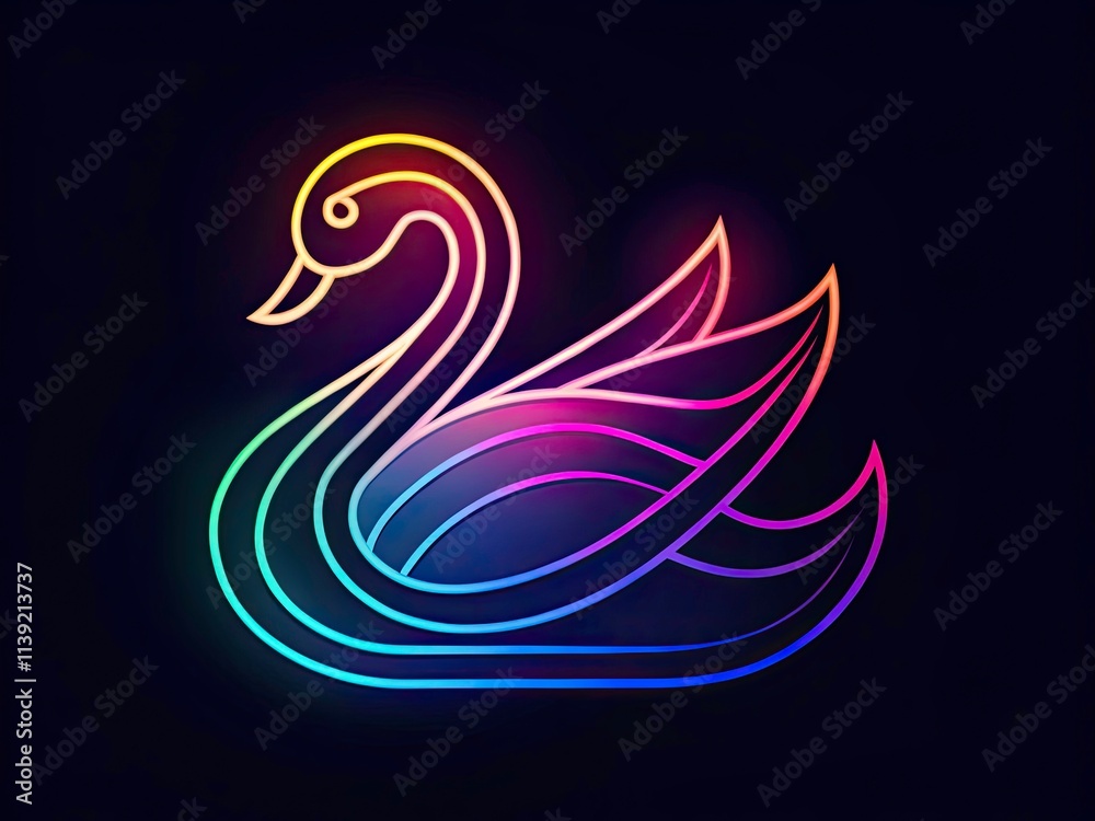 Luxury Swan, Goose, Duck Logo Design: Abstract Line Art Night Photography