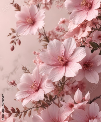 Delicate pink floral pattern on soft background, flower power, delicate