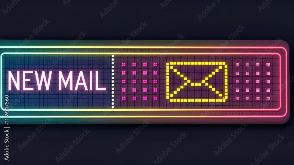 Nostalgic UI Elements A retro graphical user interface showcasing a new email alert. Bright colors contrast on a dark background with a scrolling text bar showcasing the message Nostalgic UI Elements A retro graphical user interface showcasing a new email alert. Bright colors contrast on a dark background with a scrolling text bar showcasing the message