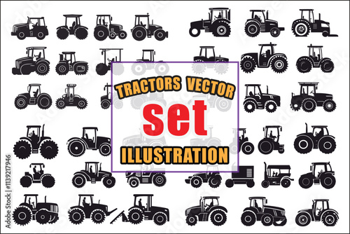 Artistic Farming Tractor Vector Set