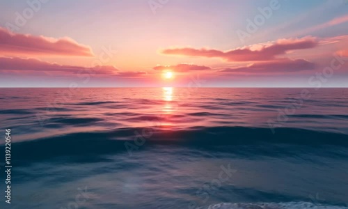 Serene Sunset over the Ocean: A Breathtaking Pink and Orange Sky