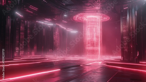 Futuristic abstract shapes in a glowing environment