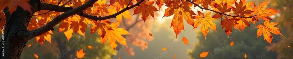 Faded Oak branches with scattered autumn leaves, trees, fall, nature Faded Oak branches with scattered autumn leaves, trees, fall, nature