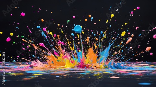 Dynamic paint splatters in artistic formation