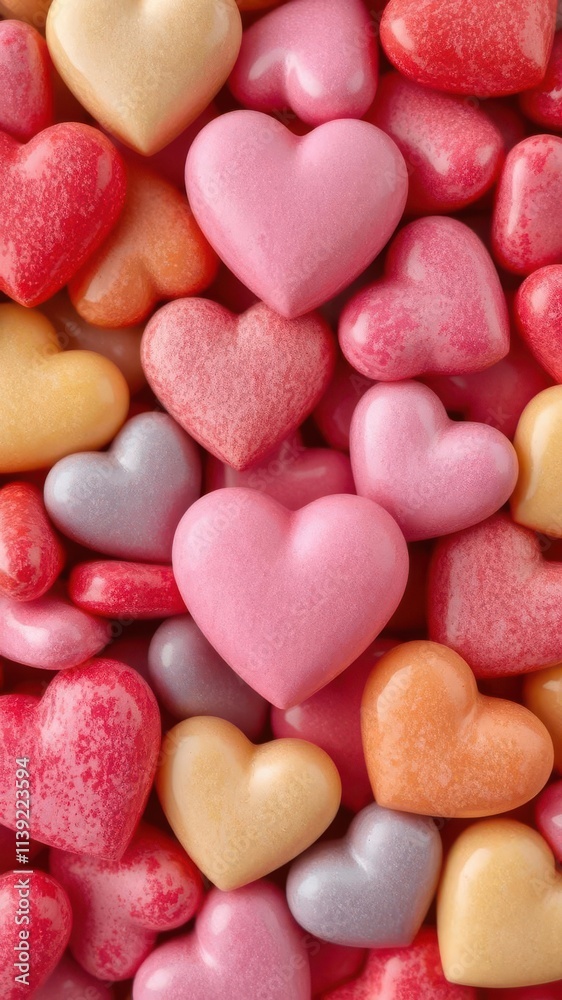 Obraz premium Vibrant heart-shaped candies, colorful Valentine's Day treat, sweets, colorful
