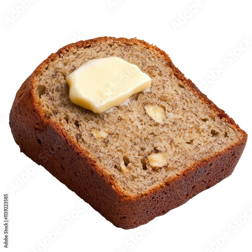 Delicious banana bread slice with butter transparent background food close-up view culinary art