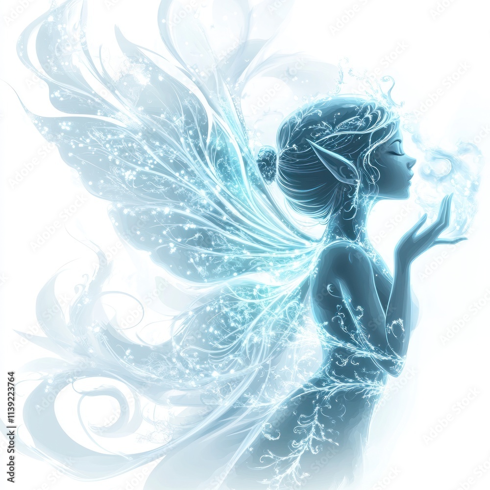 Fototapeta premium Ice Fairy Illustration: Ethereal Wings and Frozen Magic