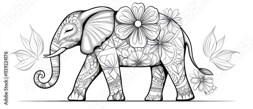 Ornate Elephant with Floral Design photo