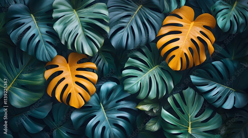 spectacular abstract tropical plants in green, beige, and yellow tones, with a boho decor style and botanical elements like monstera leaves spectacular abstract tropical plants in green, beige, and yellow tones, with a boho decor style and botanical elements like monstera leaves