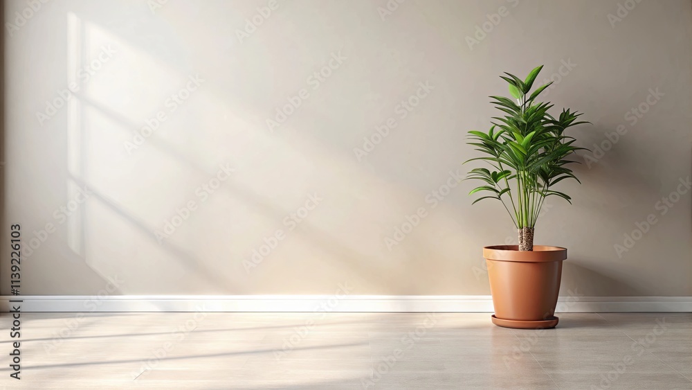 Fototapeta premium Minimalist interior design featuring a potted plant in sunlight