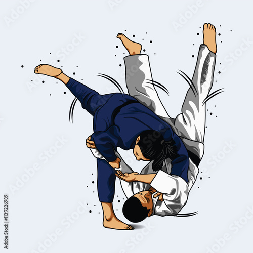 Brazilian Jiujitsu (Jiu-jitsu) technique. Vector illustration design