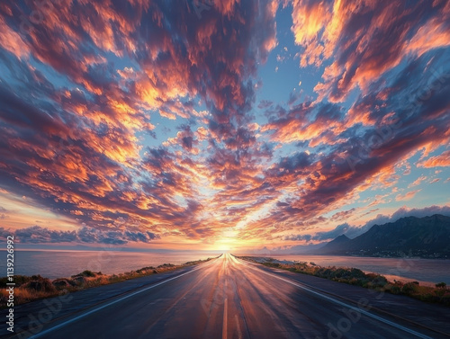 Coastal sunset drive coastal highway ocean view scenic photography vibrant sky peaceful environment photo