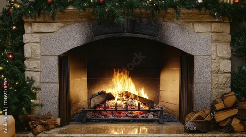 Cozy fireplace with crackling flames