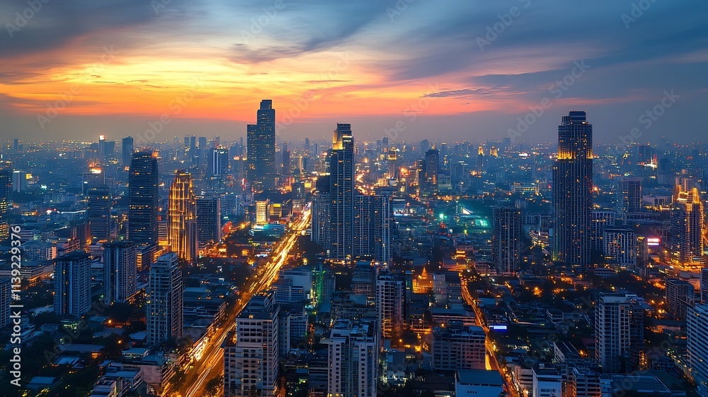 Fototapeta premium Smart City Landscape Bangkok with Digital Community