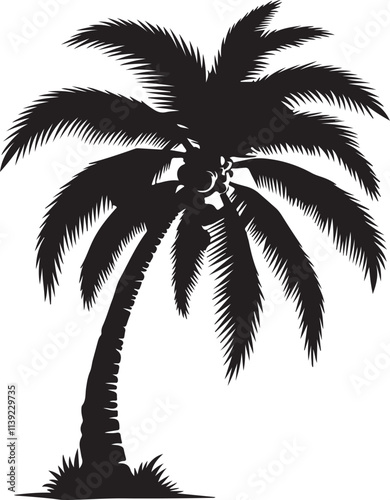 Palm tree black coconut icon. Palmetto beach black summer palm tree hawaii vector icon.