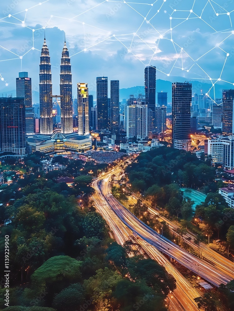 Obraz premium Futuristic Cityscape of Kuala Lumpur Reflecting Urban Tech and Community