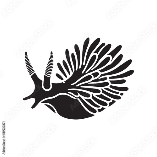 Aeolic Nudibranch  Silhouette Vector Illustration, Solid White Background.