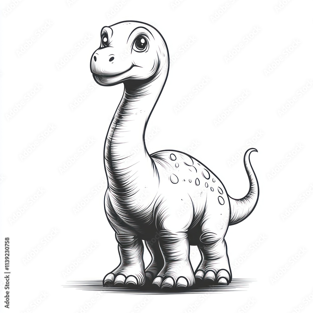 Fototapeta premium Cute cartoon illustration of a baby brontosaurus dinosaur.