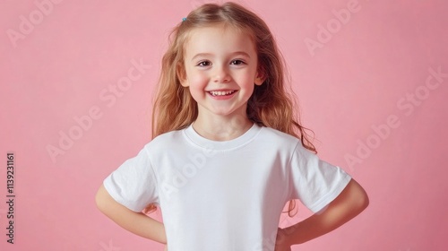 Happy child wearing a blank T-shirt on an isolated background