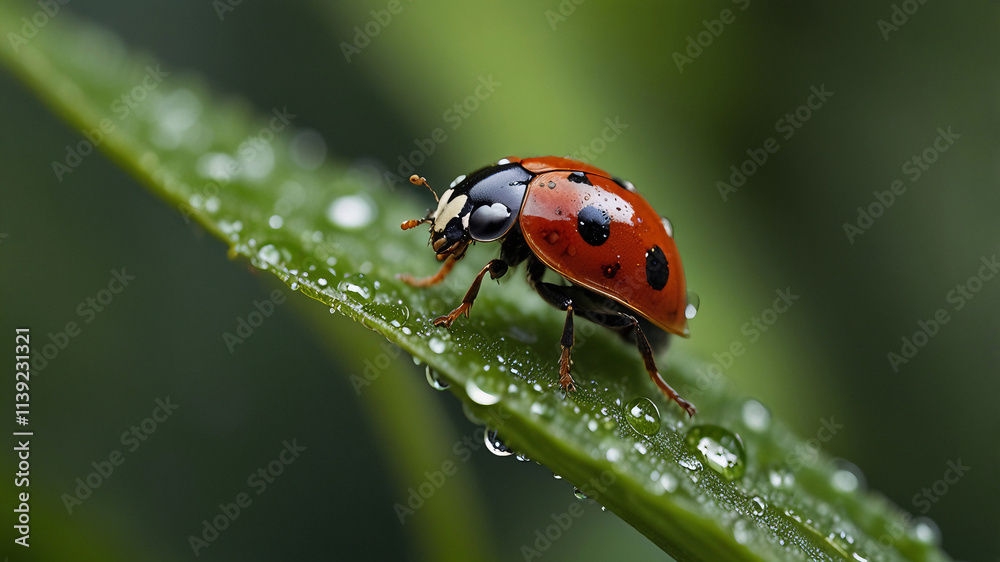 Ladybug on a green leaf, with intricate veins and soft lighting emphasizing the freshness of the scene. Ladybug on a green leaf, with intricate veins and soft lighting emphasizing the freshness of the scene.