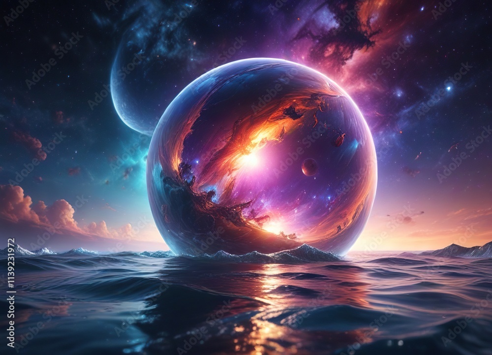 The universe is bathed in an ocean of shimmering cosmic colors , shimmering, pink The universe is bathed in an ocean of shimmering cosmic colors , shimmering, pink