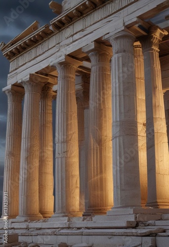 The Parthenon's entablature shines with a soft silver light, parthenon, elegance