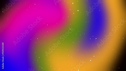 A colorful swirl of stars and a rainbow background. The colors are bright and vibrant, creating a sense of energy and excitement. The stars are scattered throughout the image