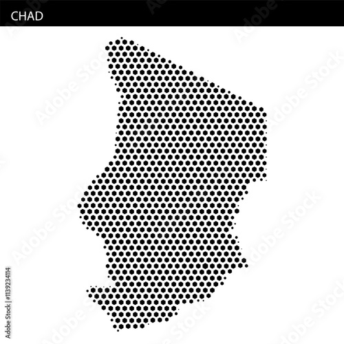 Map of Chad showcasing unique hexagonal dotted design with borders clearly defined