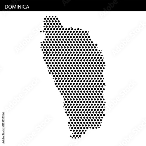 Outline of Dominica displayed in a black grid pattern against a pale background