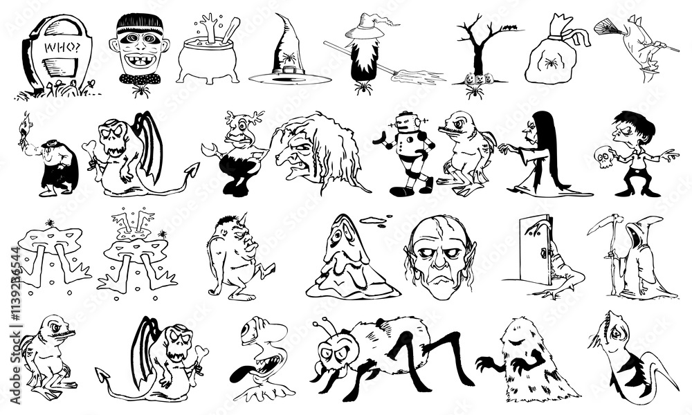 Naklejka premium Horror icon bundle. Spooky icon bundle. Scary icon bundle