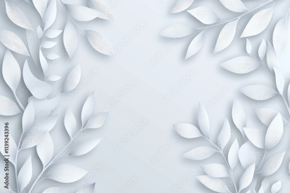 Elegant paper cut leaves frame on light blue background. Elegant paper cut leaves frame on light blue background.