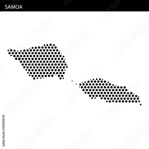 Unique hexagonal dotted map representation of Samoa highlighting major islands and regions