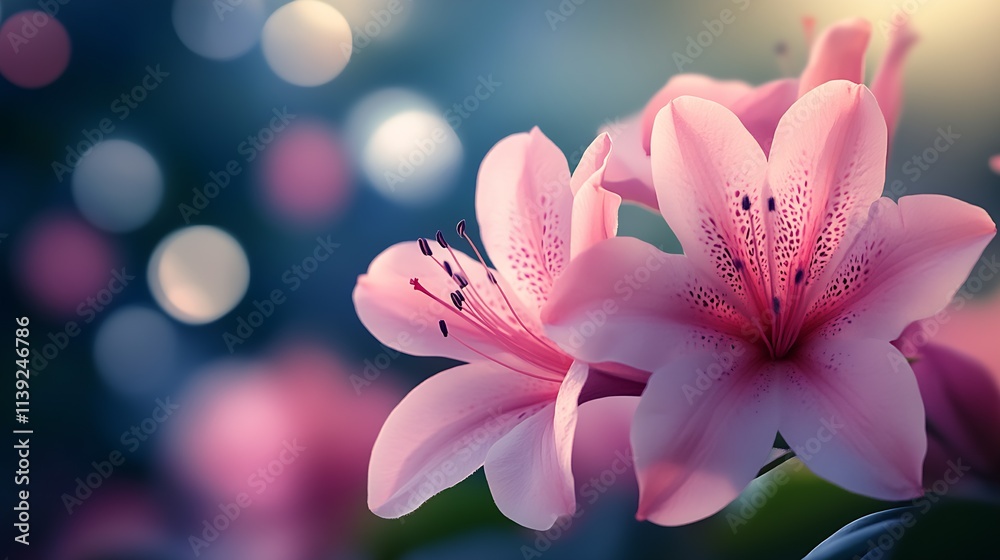 Fototapeta premium Close-Up of Vibrant Pink and White Lilies in Bloom at Twilight : Generative AI