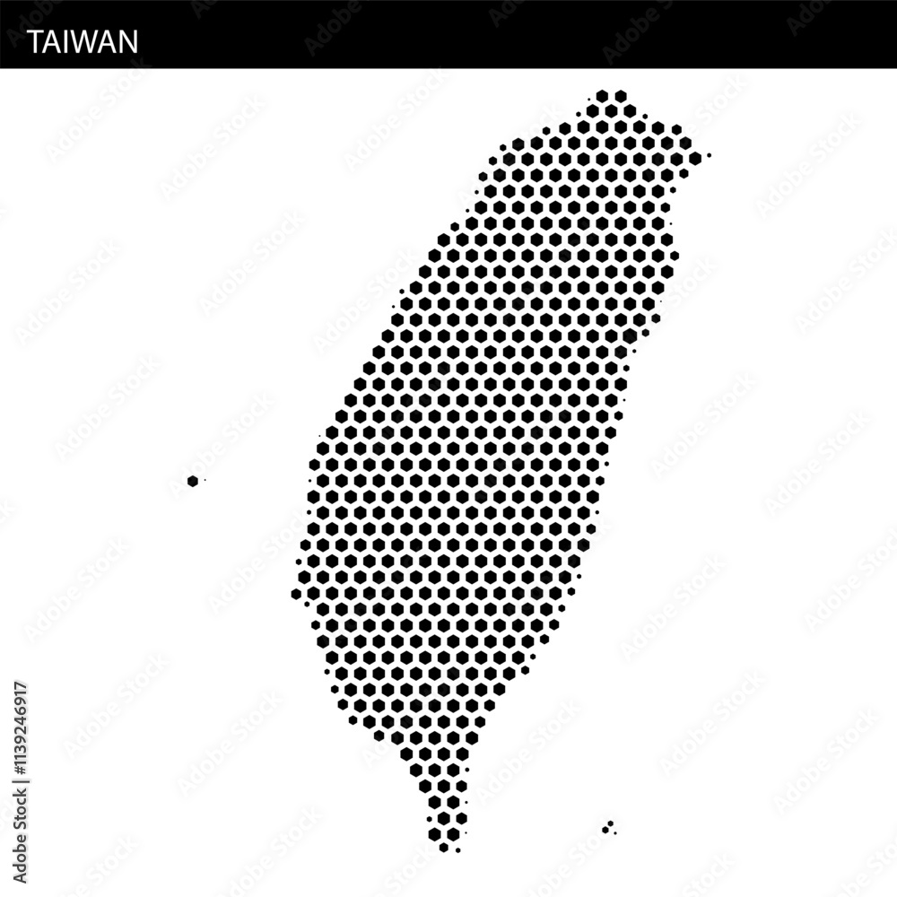 Map of Taiwan with hexagonal dotted pattern highlighting its geographical outline Map of Taiwan with hexagonal dotted pattern highlighting its geographical outline