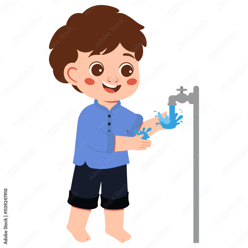 Muslim Boy Ablution Washing His Wrists Illustration Muslim Boy Ablution Washing His Wrists Illustration