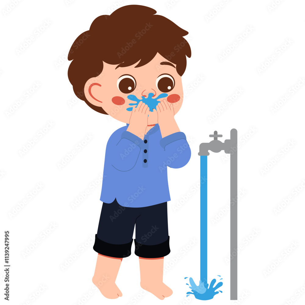 Muslim Boy Ablution Washing Mouth Illustration Muslim Boy Ablution Washing Mouth Illustration