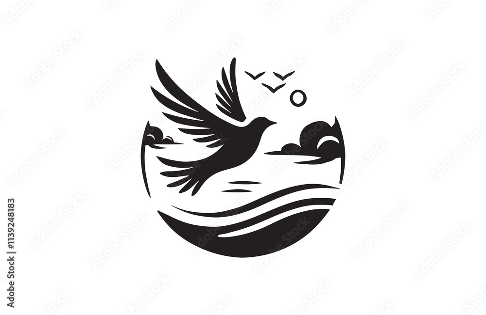 flying birds silhouette vector line art logo design flying birds silhouette vector line art logo design