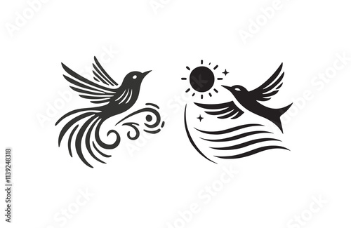 flying birds silhouette vector line art logo design