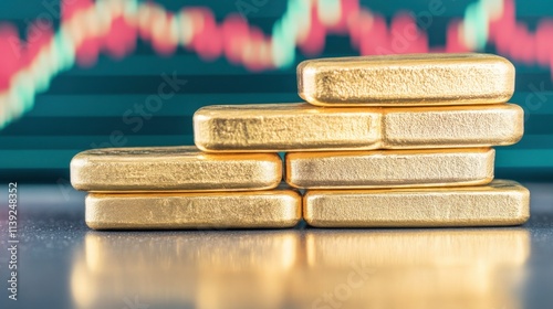Vibrant Gold Bars Against Stock Market Graph photo