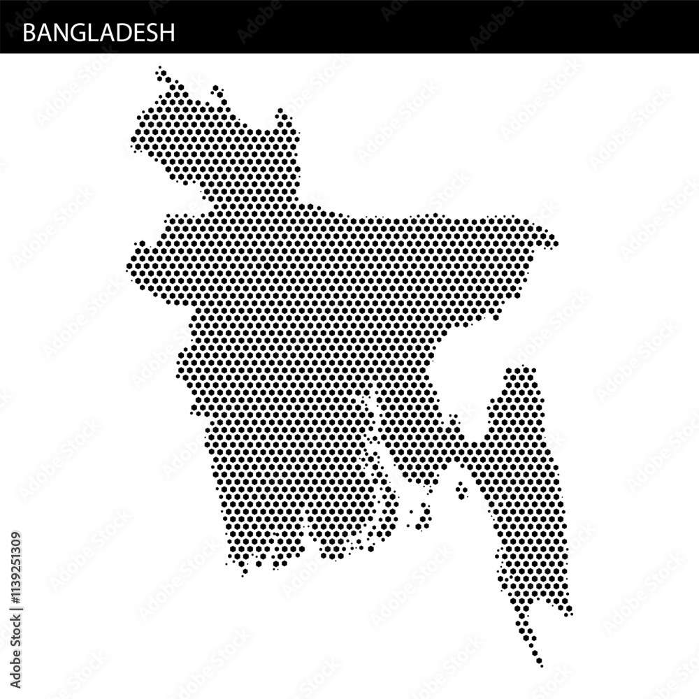 Obraz premium Map of Bangladesh showcasing distinct hexagonal dotted design in black and white