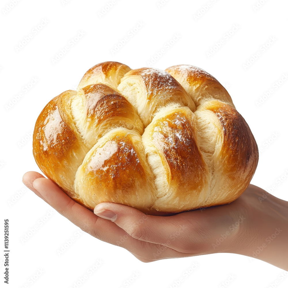 Brioche being held, isolated on a white background, creating a personal and inviting feel. cutout png Brioche being held, isolated on a white background, creating a personal and inviting feel. cutout png
