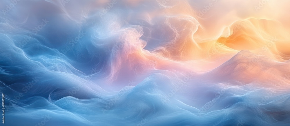 Fototapeta premium Dreamlike pastel cloudscape with soft, flowing textures and ethereal light.