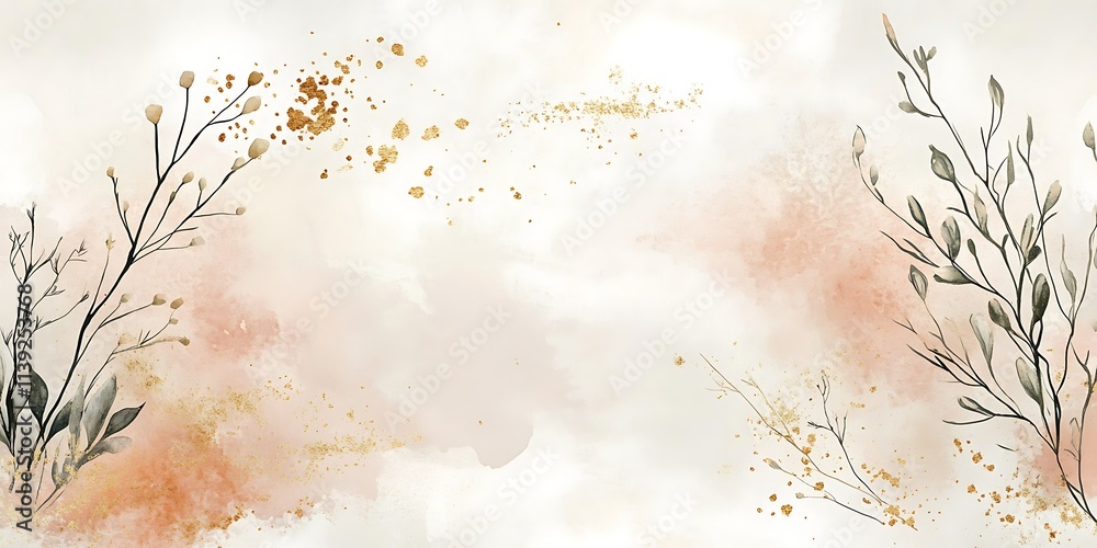 © MrSmall - Elegant watercolor background with delicate floral branches and gold accents. © MrSmall - Elegant watercolor background with delicate floral branches and gold accents.