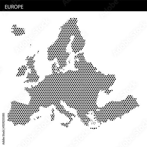 Detailed European map illustration using hexagonal dotted pattern for educational purposes