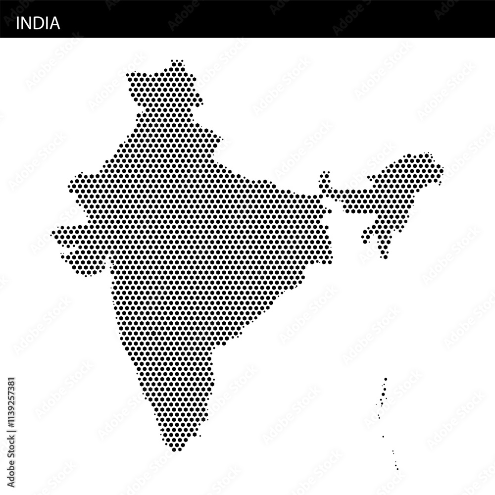 Obraz premium Map of India illustrated with hexagonal dotted pattern showcasing geographical outline