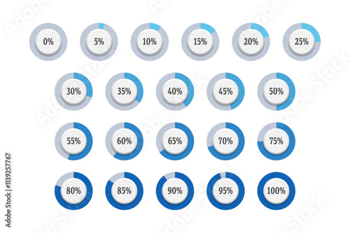 Set of Progress Bar From 0 to 100 Percent for Business Project Presentation or Web User Interface.