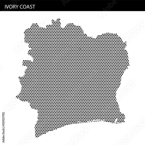 Detailed map illustrating the geographic outline of Ivory Coast with textured design