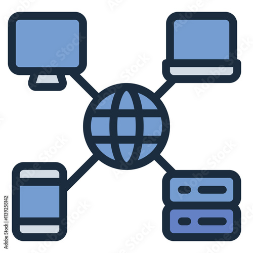 Remote access network filled line icon for IoT applications and device control