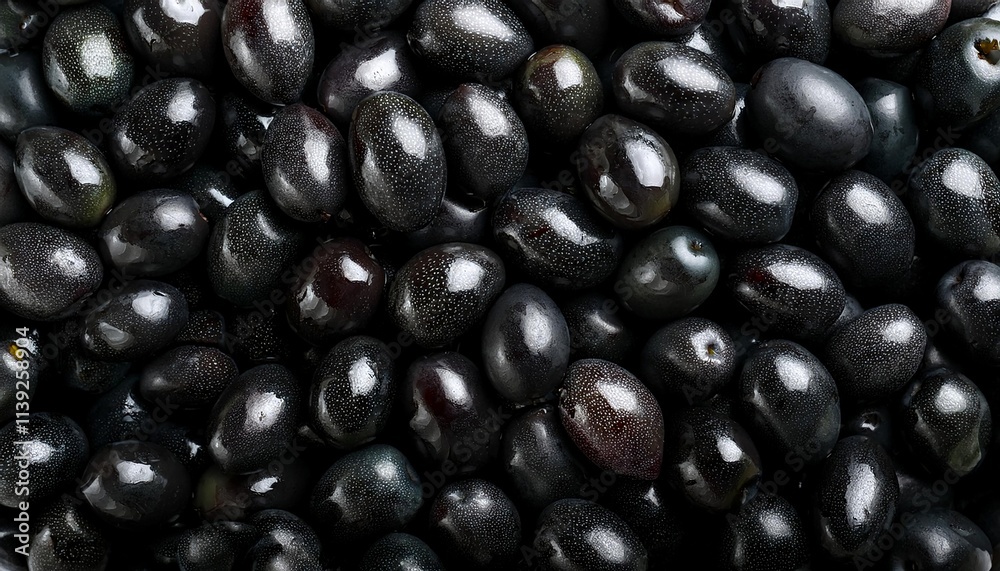 Flat Lay Top View of Bright Ripe Fragrant Black Olive Fruit as Background Flat Lay Top View of Bright Ripe Fragrant Black Olive Fruit as Background