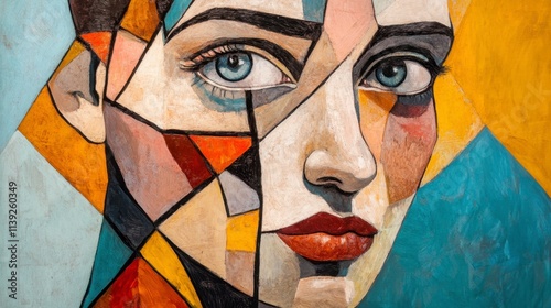 Cubist Portrait of a Woman with Blue Eyes, Smiling